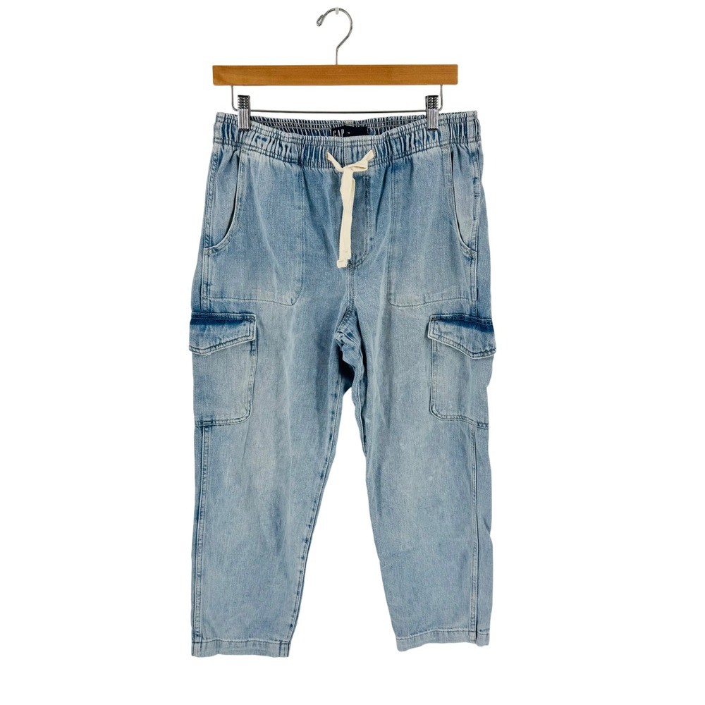 Gap Denim Easy Jean Cargo Light Wash Medium Elastic Waist Utility Coastal‎